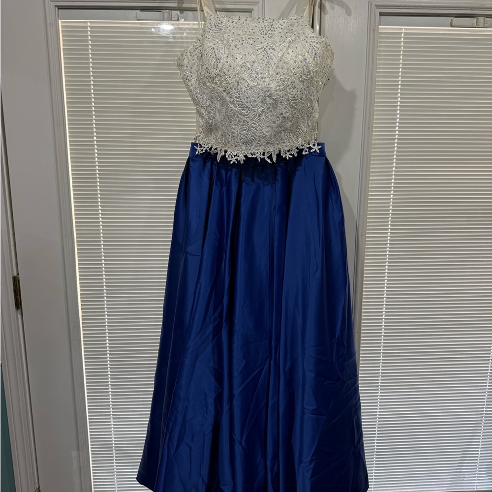 Elegant White and Blue  prom dress